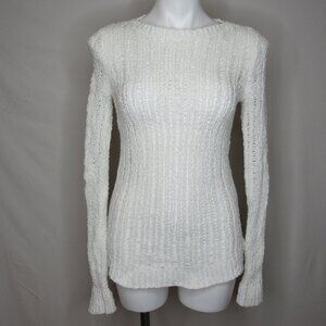 Michael Kors White Long Sleeve Textured Cotton  Knit Sweater Women's S Small